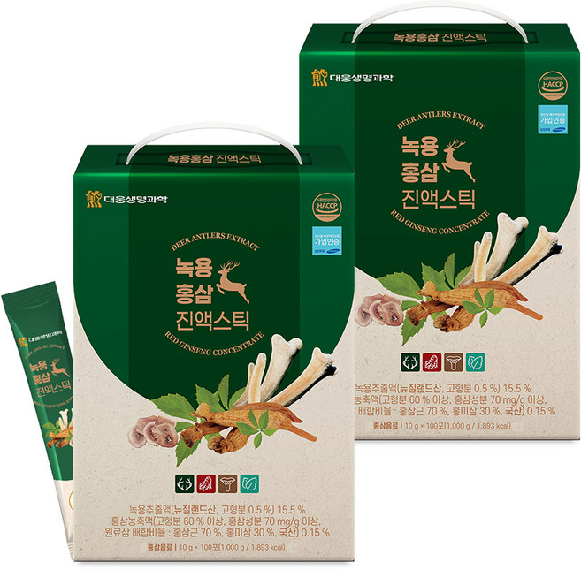 대웅생명과학 녹용홍삼 진액 스틱 / 대용량 6년근홍삼 명절선물세트, 2박스