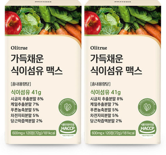 올리트루 가득채운 식이섬유 정 41g, 2개, 120정