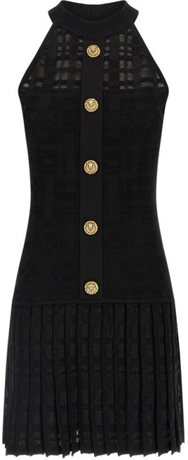 발망 버튼 니트 미니 드레스