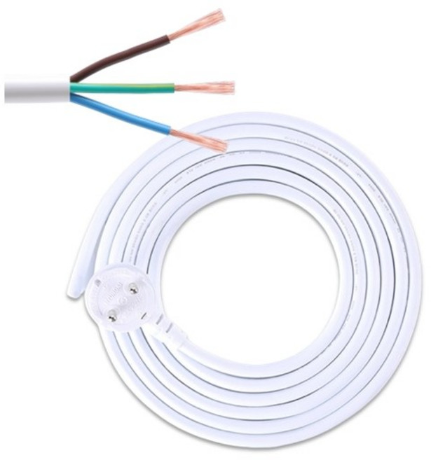 LED앤샵 전기코드선 전선 전기선 접지케이블 전원코드선 전선코드 1.5SQX3C 220V 전기코드 파워코드 전원선 측면접지선 코드선 백색, 3m, 화이트, 1개