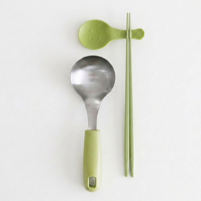 꿈꾸는키친 컬러핏 마라탕 수저세트, 1세트, 숟가락+수저받침+젓가락, 올리브