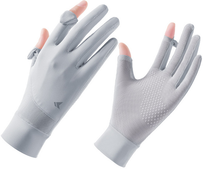 미소라인 자외선차단 쿨원단 냉감 매쉬 여름용 손가락 등산 논슬립 장갑, 그레이, 1개
