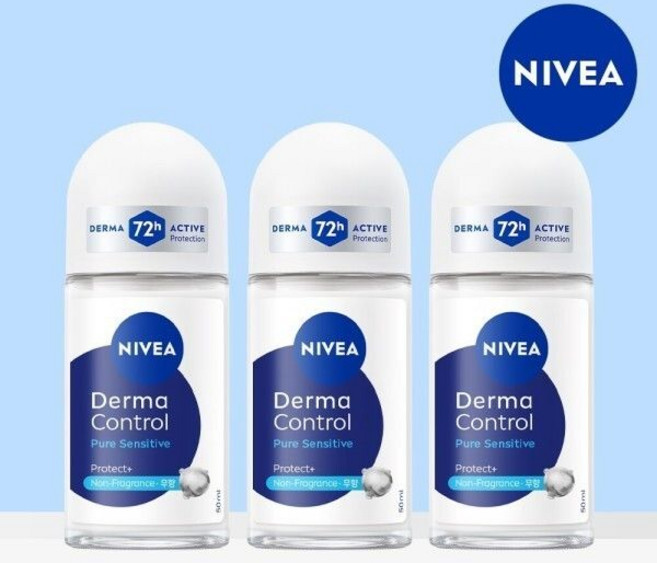 니베아 데오드란트 롤온 더마 컨트롤 퓨어 센서티브 50ml 3개