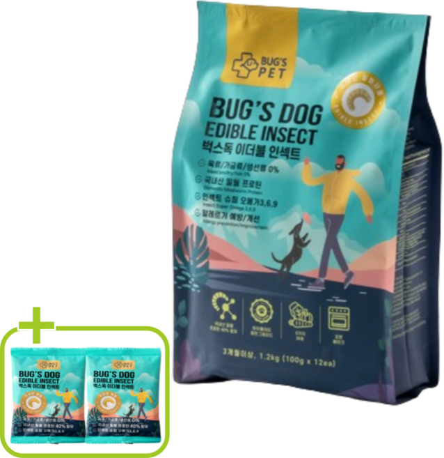 벅스독비건포뮬러 비건사료 강아지비만 저지방사료 1.2kg+샘플5개, 프리미엄 이더블 인섹트 1.2kg+샘플사료2개