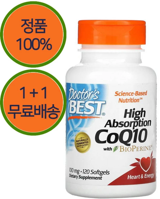 1+1 닥터스베스트 CoQ10 코큐텐 100mg 120젤 2개 2통, 120정 - 쿠팡