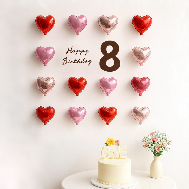 해피제이니 펠트 생일레터링 미니하트 풍선 20개 생일 파티용품 세트, 1세트, 레드 8번