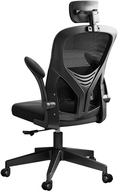 極美家居透氣網布、升降旋轉功能 耐重辦公室椅, 黑色【有頭枕】 -升級款人體工學辦公椅, 黑色