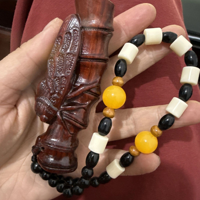 紫檀木雕竹節蟬掛件, 節節高升(無手把繩)