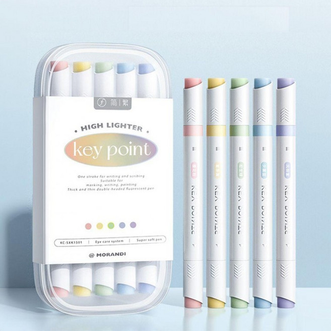 파스텔형광펜 얇은 하이라이터 5개(1세트) 다꾸펜 S2 예쁜형광펜 연한형광펜, 1세트 (5색)