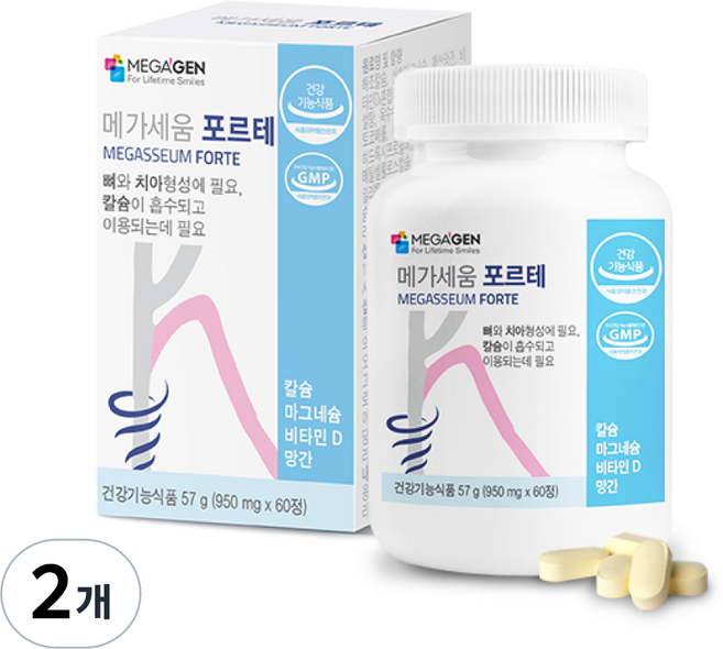 메가세움 포르테 치아 뼈 건강 마그네슘 칼슘, 60정, 2개