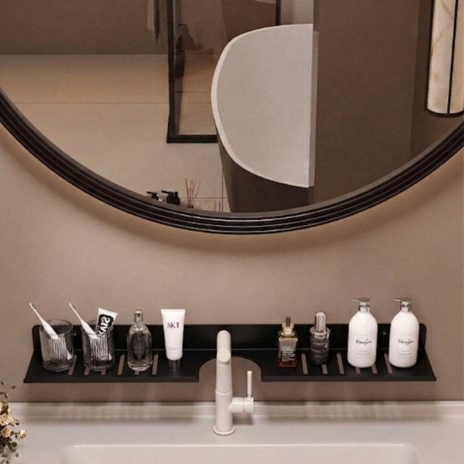 엘루멘 고급스러운 무타공 욕실 선반, 블랙, 1개