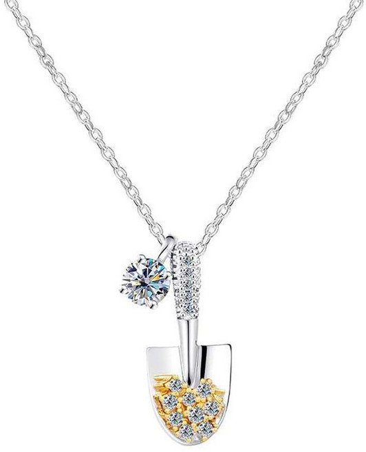Prifisny 925 Sterling Silver Shovel Pendant Necklace for Women Two Tone Gold Silver Moissanite Da, Prifisny 925 Sterling Silver S