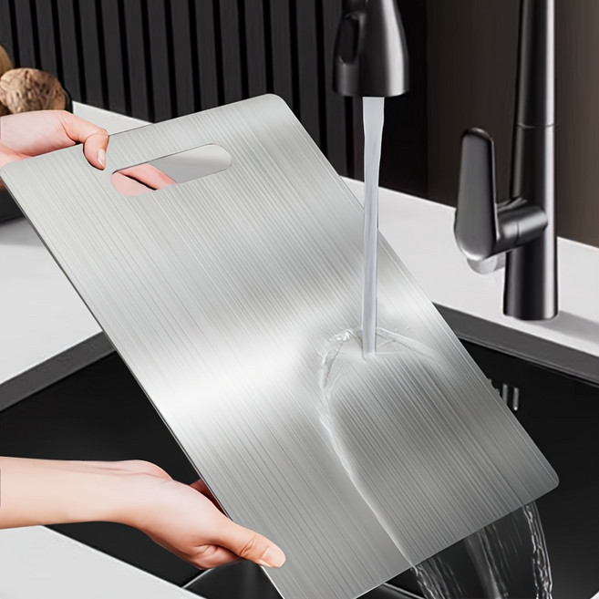 쿠코아 위생적인 스테인리스 양면 항균 주방 도마, 1개, 실버