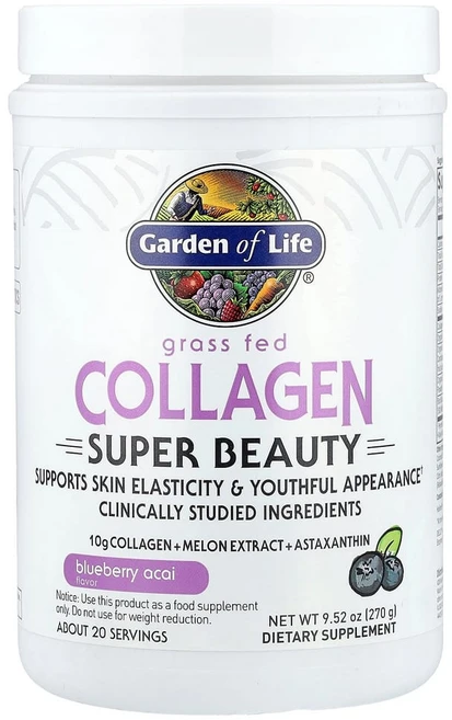 가든오브라이프 목초 사육 콜라겐 슈퍼 뷰티 블루베리 아사이 270g(9.52oz), (아이허브) Garden of Life 그래, 270g, 1개 - 쿠팡