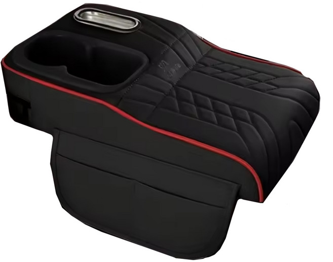 알테쉬 자동차 콘솔쿠션 팔걸이 쿠션 컵홀더 휴지 핸드폰 수납, 레드스티치, 1개