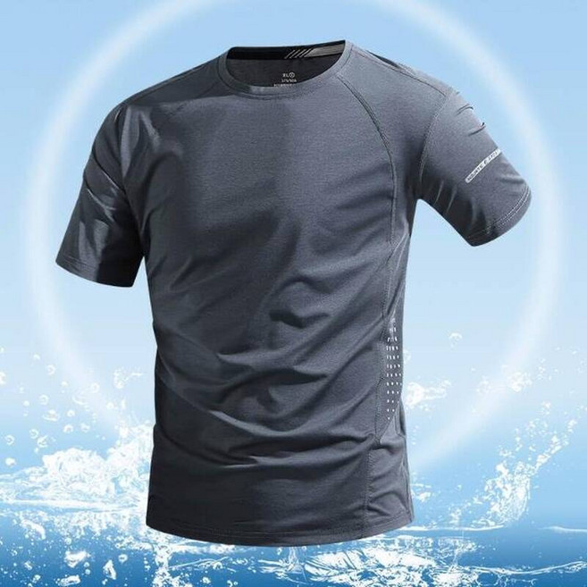 短袖上衣男夏天輕薄透氣冰絲涼感運動服大尺碼吸濕排汗彈性短版上衣寬鬆圓領寬版短袖休閒工作登山跑步吸汗速乾t恤籃球羽球棒球衣