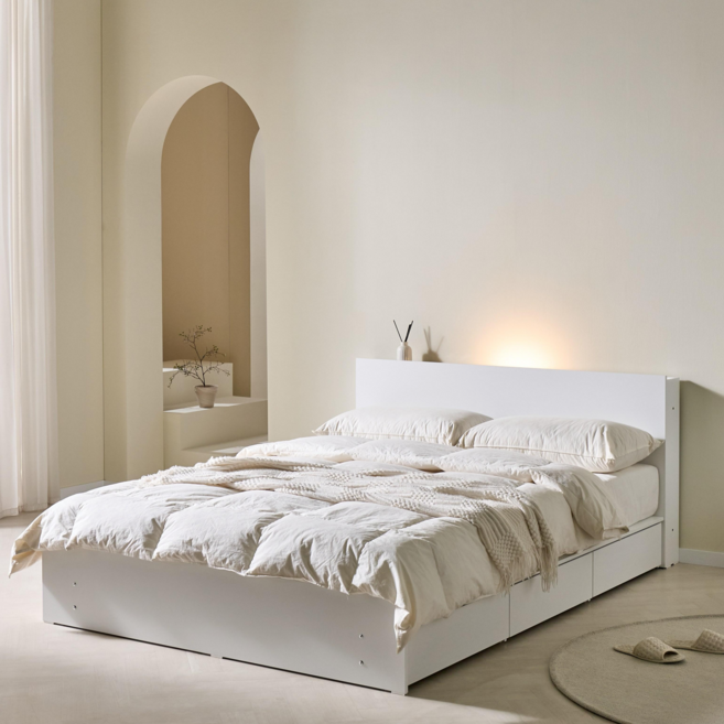 [50개 한정 수량]루체 LED 3단 서랍 빅수납 벙커 침대 프레임 SS Q, 화이트