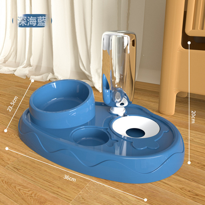 貓碗狗碗不鏽鋼水糧一體寵物碗大容量貓咪飲水餵食器食品級, 1個, 深藍色【新品配色】:一體碗, 1L