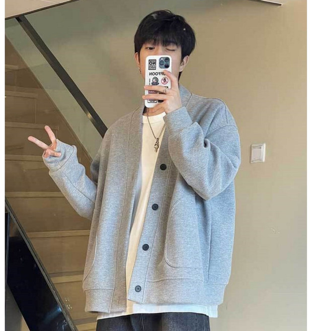 THE G&G남성용 무지 브이넥 가디건-VG