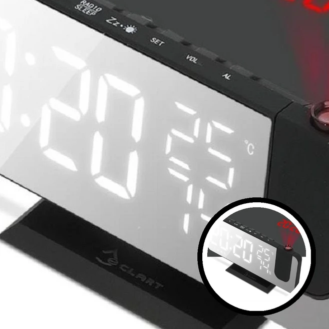 스누즈 스마트빔 알람시계 알람시계 라디오 스마트 기능 디지털 시계 현대적 디자인 빔 프로젝터 LED 화면 휴대용 이클아트 수면 보조TL, 화이트 - 쿠팡