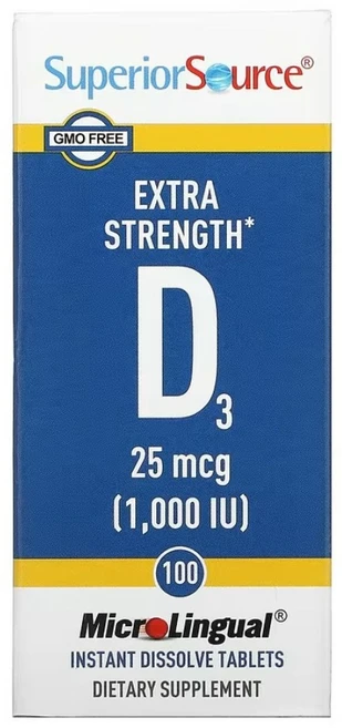 슈피리어소스 비타민D 1000iu 100녹는정 비타민 D3, 1개, 100정 - 쿠팡