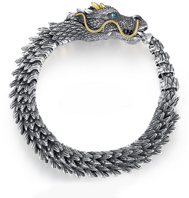 龍骨手鏈，龍頭造型，復古潮流男士手環