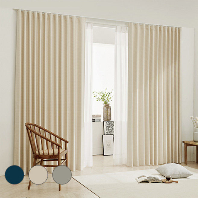 누보데코 샤인 트위드 형상기억 아일렛 암막커튼 가로600cm