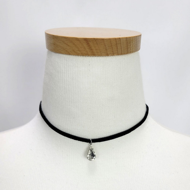 카라걸스 물방울 큐빅 목걸이 양면벨벳3mm 초커목걸이