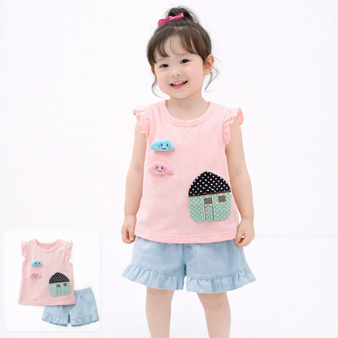 여름옷 여아 여름 상하 코튼 세트 린넨 데일리룩 프릴 냉감