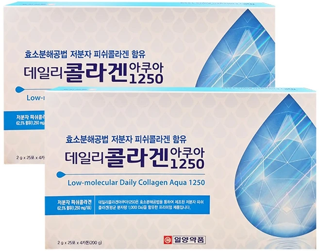 일양약품 데일리 콜라겐 아쿠아 1250 100포, 200g, 2개 - 쿠팡