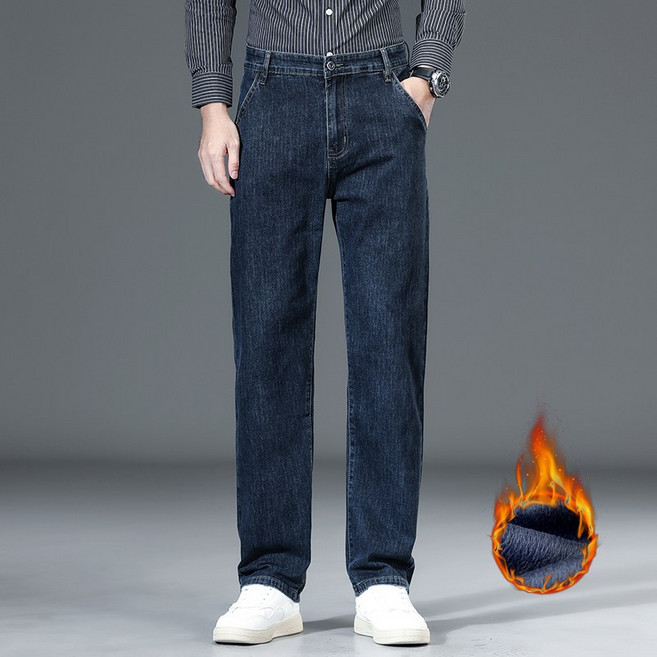 wassup 남자 기모 청바지 와이드 통바지 겨울 데님 팬츠