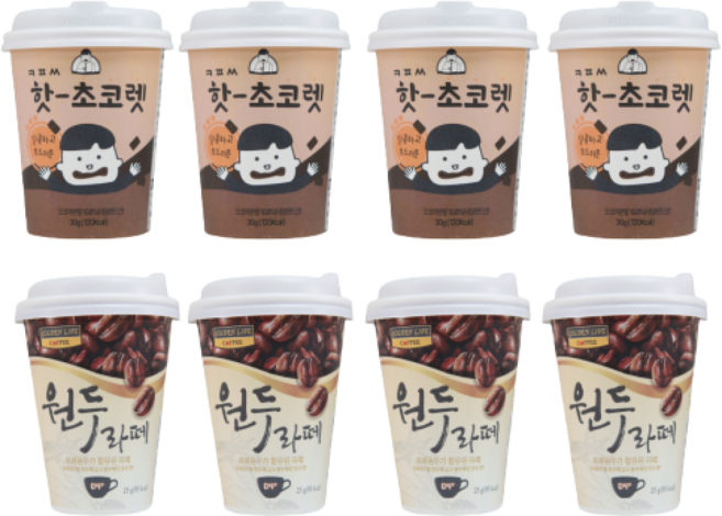 간편컵 핫초코렛 + 원두라떼 2종세트 사무실 탕비실 홈카페 간식, 1개, 8개입, 30g