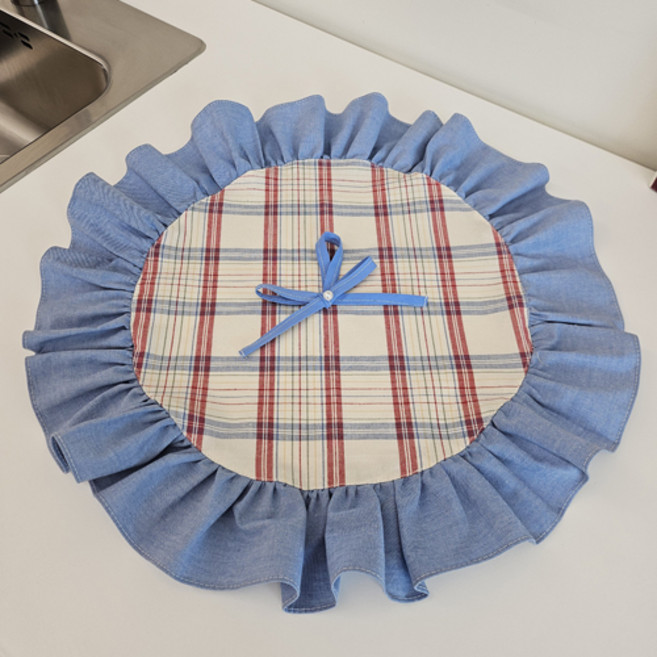 블링블링우리집 원형 프릴 밥솥덮개 주방가전덮개 먼지덮개 에어프라이어 커버, 레드체크