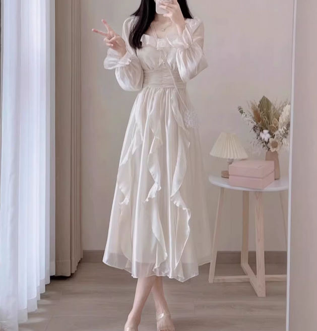 쌍천 개화기 의상 여성 고급스러운 공주풍원피스 허리 조임롱 원피스 A26011304