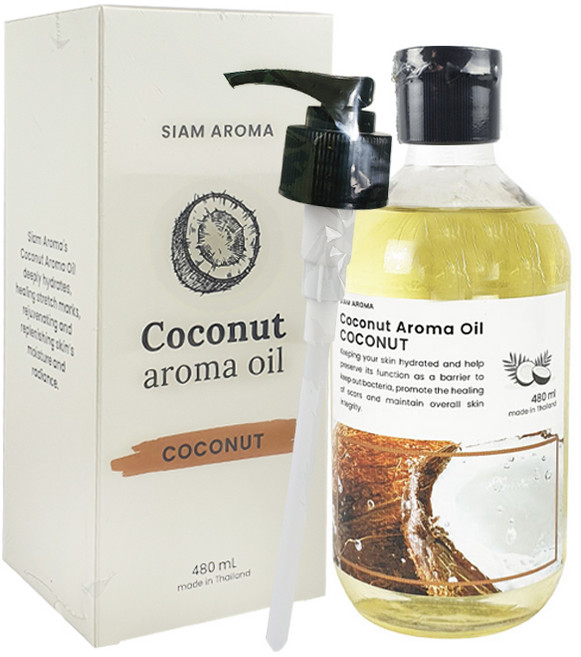 [다오몰] 태국 직수입 코코넛 아로마 오일 코코넛주성분 480ml 코코넛향 바디케어 마사지오일 괄사오일 천연 바디오일 샤워오일 웨딩 바디케어 스크럽후 오일 마사지 다리붓기 관리, 1개