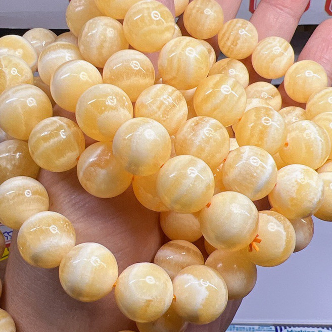 橙色方解石手串 蕾絲紋理圓珠 13mm