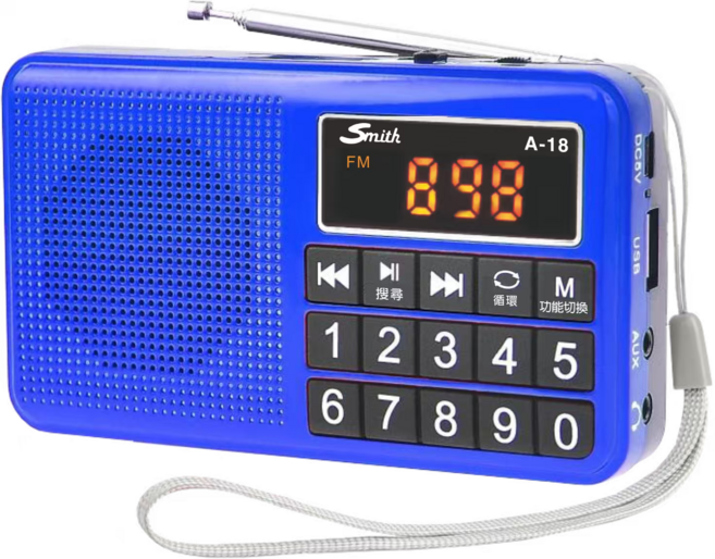 Smith A-18 迷你便攜式FM/AM雙頻數字收音機，數字選台，操作簡單，長輩適用, 深海藍
