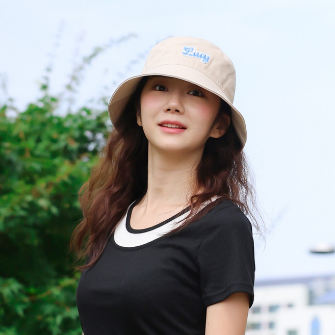 라핑 Lucy 자수 버킷햇 국내생산 남녀공용 벙거지모자