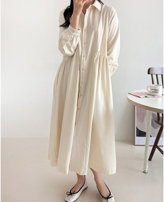 엘리즈데이 샌드 사선셔링 카라 셔츠 롱원피스 빅사이즈 임부복 봄