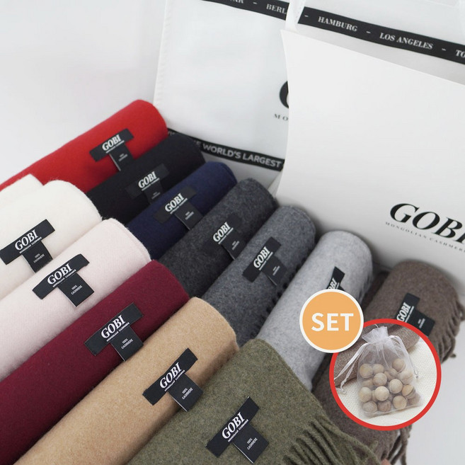 GOBI 고비 캐시미어 머플러 베이직 + 삼나무볼 세트 / 몽골캐시미어100 남자 여자 목도리 커플 크리스마스 선물