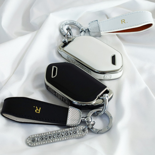 카벤더 2026 디올뉴 셀토스 키케이스 5버튼 7버튼 키커버 악세사리 용품, 8버튼, 골드엣지 화이트 큐빅오링