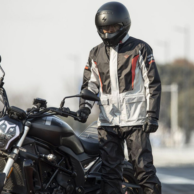 couyor 오토바이 우비 상하의 세트 방수 우의 라이딩복 패션, 블랙-레이드