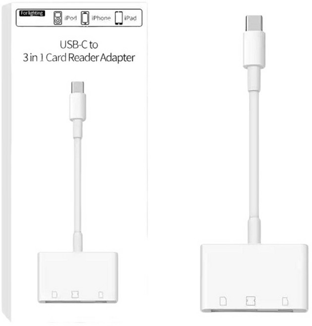 USB-C 讀卡器 高速傳輸 多設備兼容 輕巧便攜 即插即用, 白色, 1個, Type-C轉SD/TF/CF卡三合一