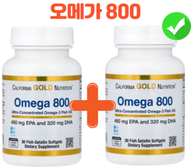 "California Gold Nutrition Omega 800 캘리포니아 골드 CGN 오메가800 30소프트젤 2팩", 30정, 2개