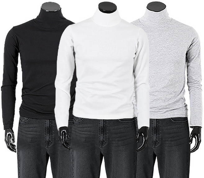 제네브 [1+1+1] 3장기획세트상품 / 남여공용 국내생산 S~3XL 면TC 긴목폴라 티셔츠 3종세트