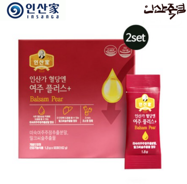 (주)인산가 정품 혈당엔 여주 플러스+ 1.8g x 90포+흑삼 분말 함유 9중9포 금흑블랙크런치(10g) 5개, 2개 세트, 1.8g x 90포