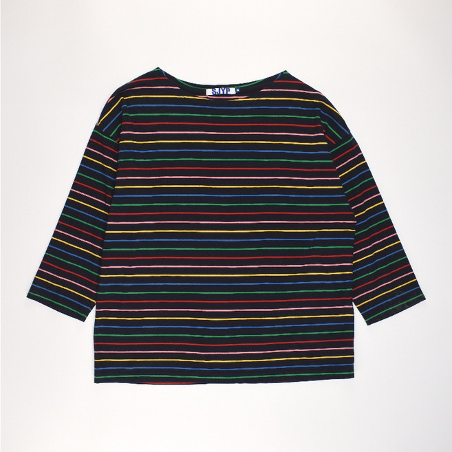 SJYP 네이비 스트라이프 면 라운드넥 무지개 긴팔티셔츠 M 여성 WTL1898 자바구제창고