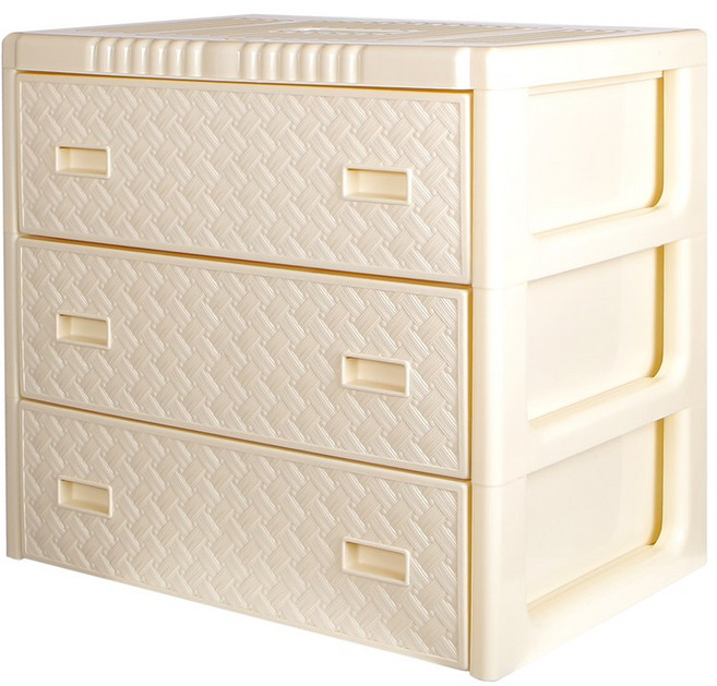 빅사이즈 그랜드 라탄 플라스틱 서랍장 3단, 아이보리