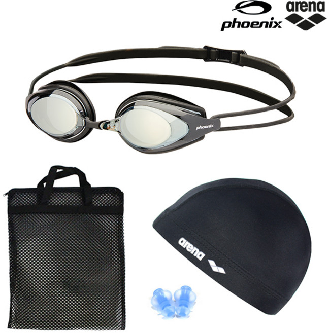 피닉스 PN-802M 레이싱용 미러수경 물안경 4종세트, PN-802M(블랙), 1개