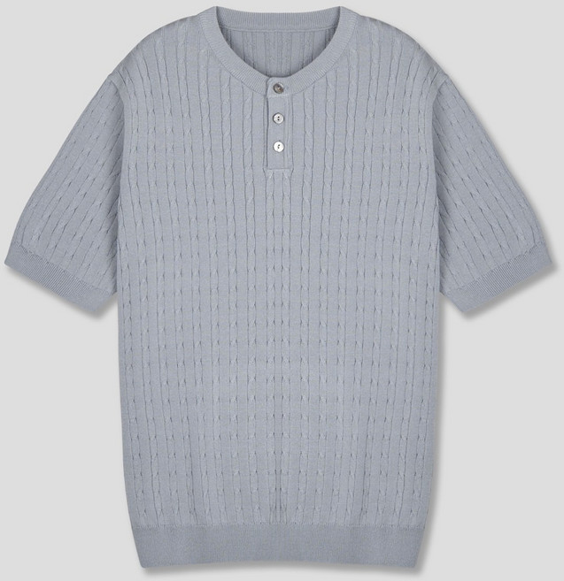 [레베] 남자 린넨 여름 반팔 머슬핏 카라티 헨리넥 케이블 니트